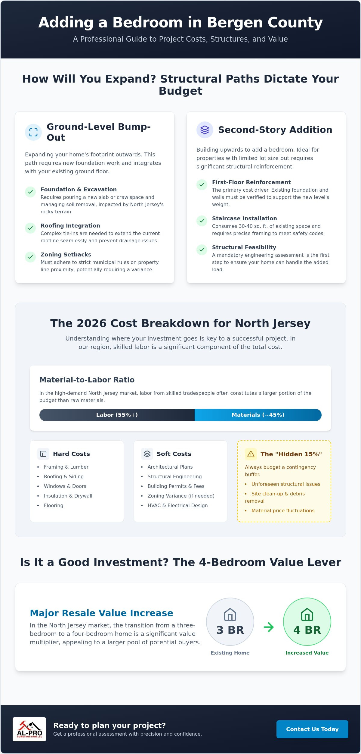 Cost for Adding a Bedroom in Bergen County: 2026 Homeowner’s Budgeting Guide
